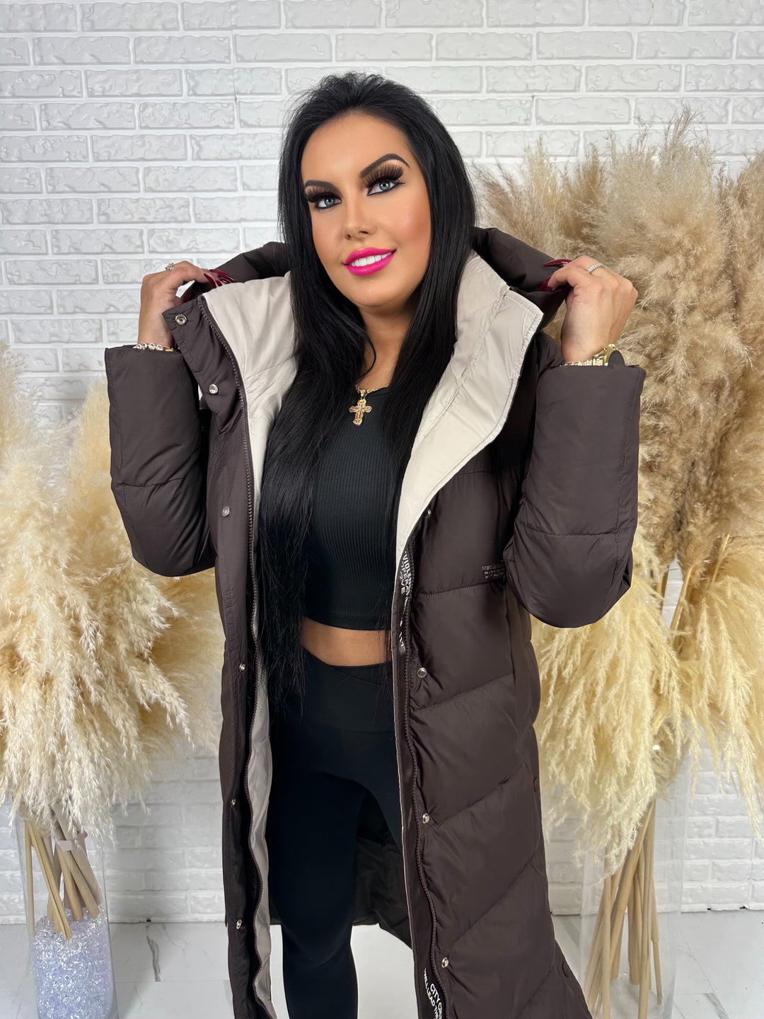 Kurtka zimowa BIANCA - długa, bardzo ciepła, pikowana z kapturem