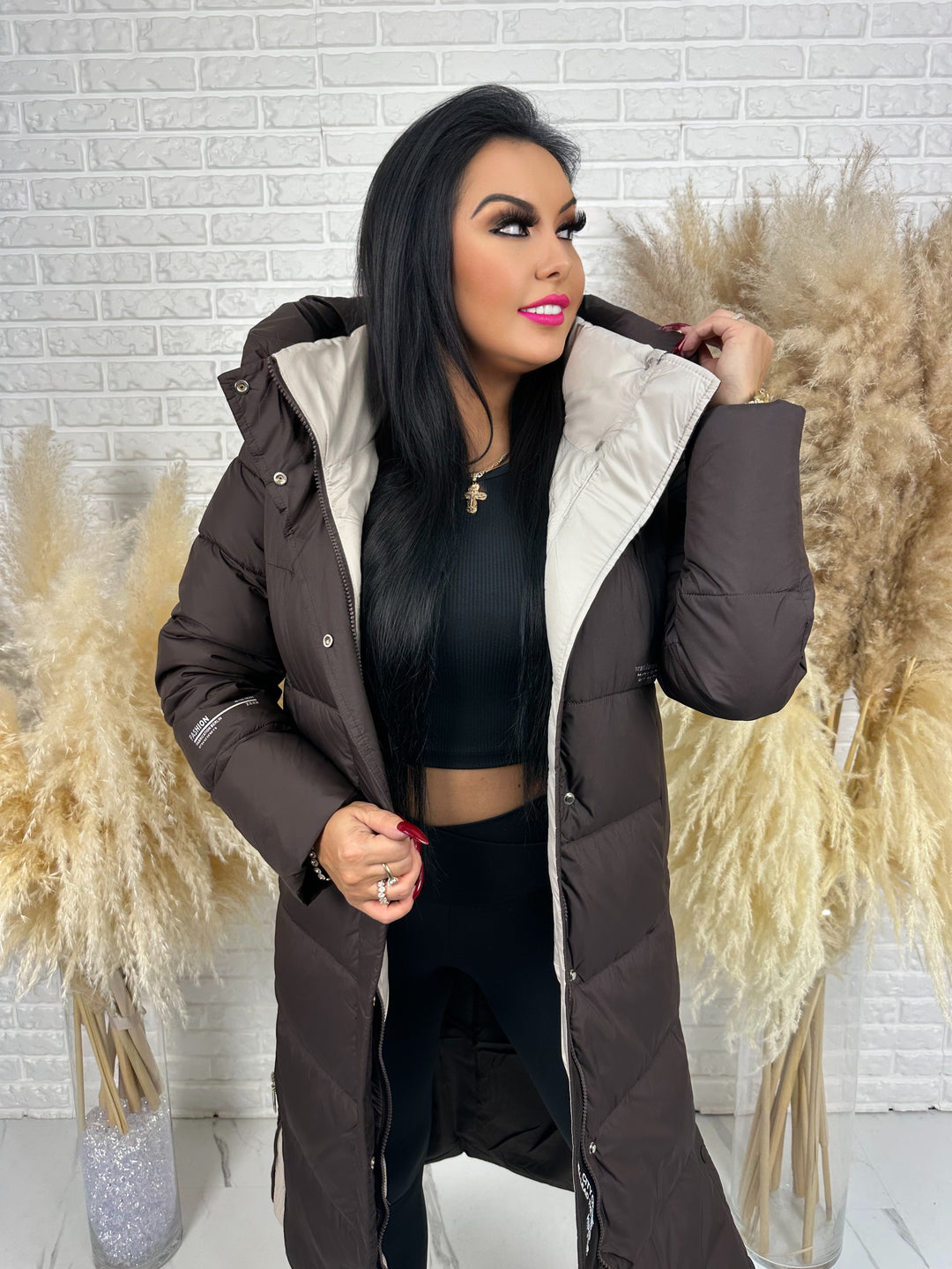 Kurtka zimowa BIANCA - długa, bardzo ciepła, pikowana z kapturem