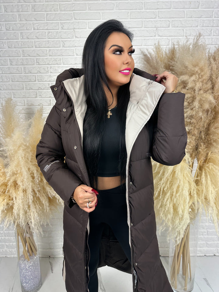 Kurtka zimowa BIANCA - długa, bardzo ciepła, pikowana z kapturem