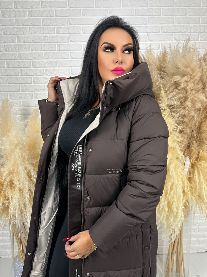 Kurtka zimowa BIANCA - długa, bardzo ciepła, pikowana z kapturem