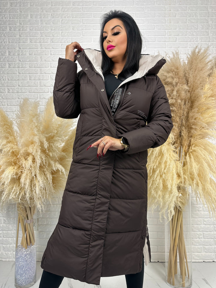 Kurtka zimowa BIANCA - długa, bardzo ciepła, pikowana z kapturem
