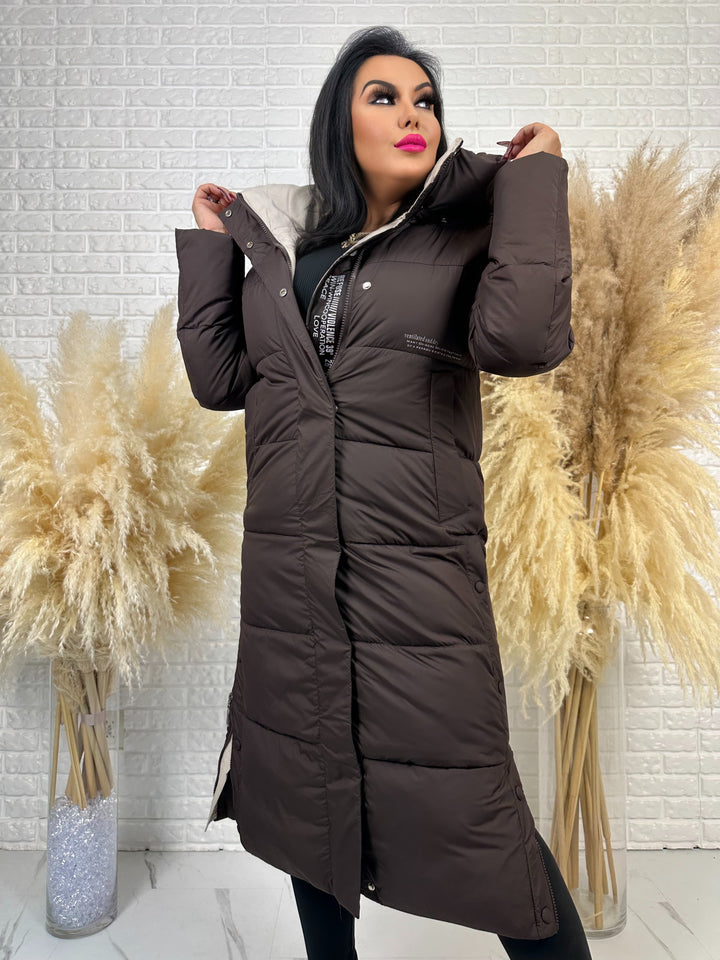 Kurtka zimowa BIANCA - długa, bardzo ciepła, pikowana z kapturem
