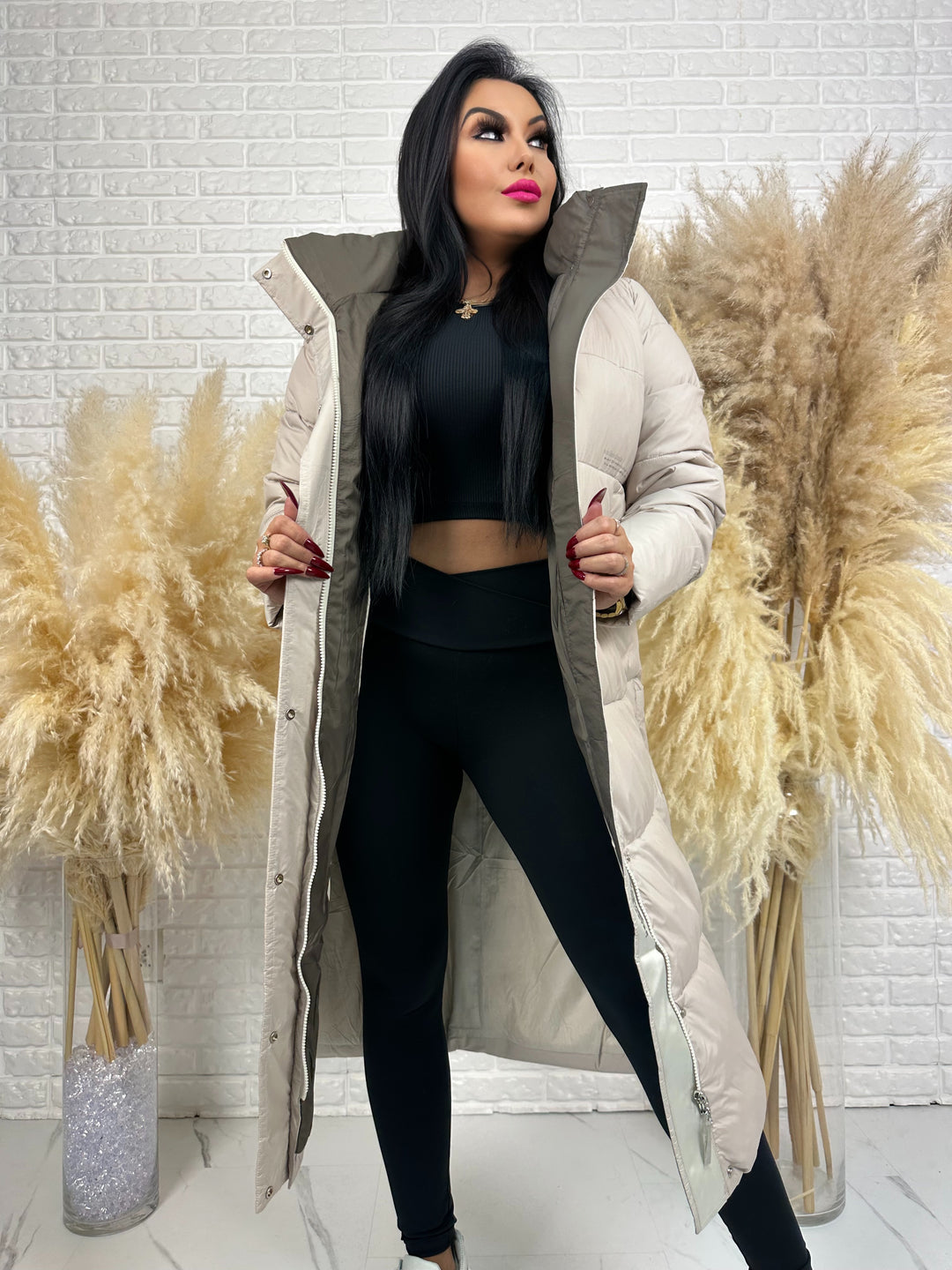 Kurtka zimowa BIANCA - długa, bardzo ciepła, pikowana z kapturem