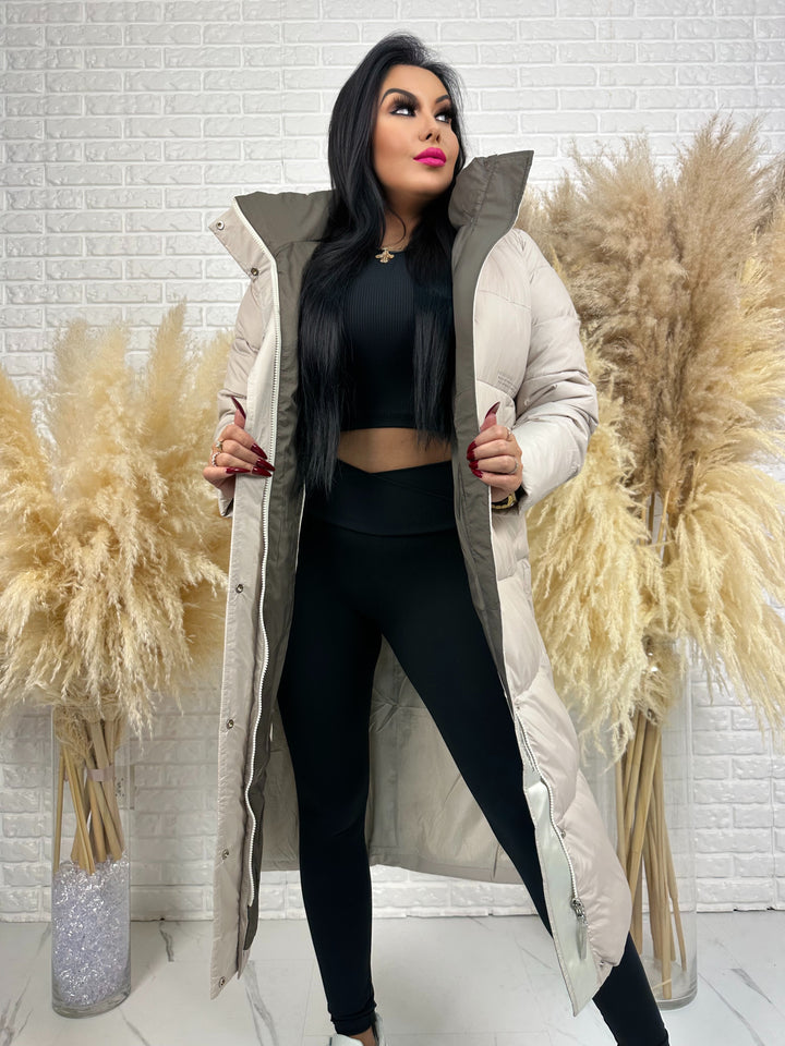 Kurtka zimowa BIANCA - długa, bardzo ciepła, pikowana z kapturem