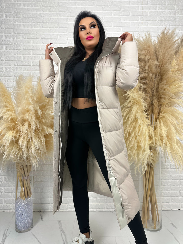 Kurtka zimowa BIANCA - długa, bardzo ciepła, pikowana z kapturem