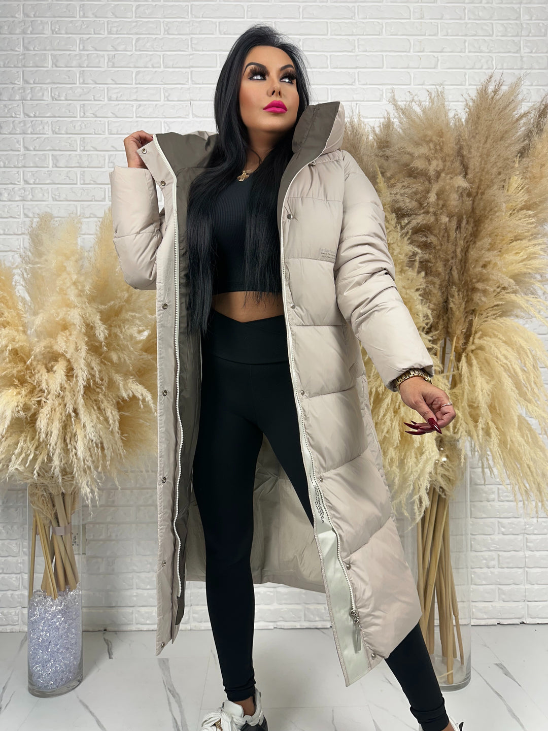 Kurtka zimowa BIANCA - długa, bardzo ciepła, pikowana z kapturem