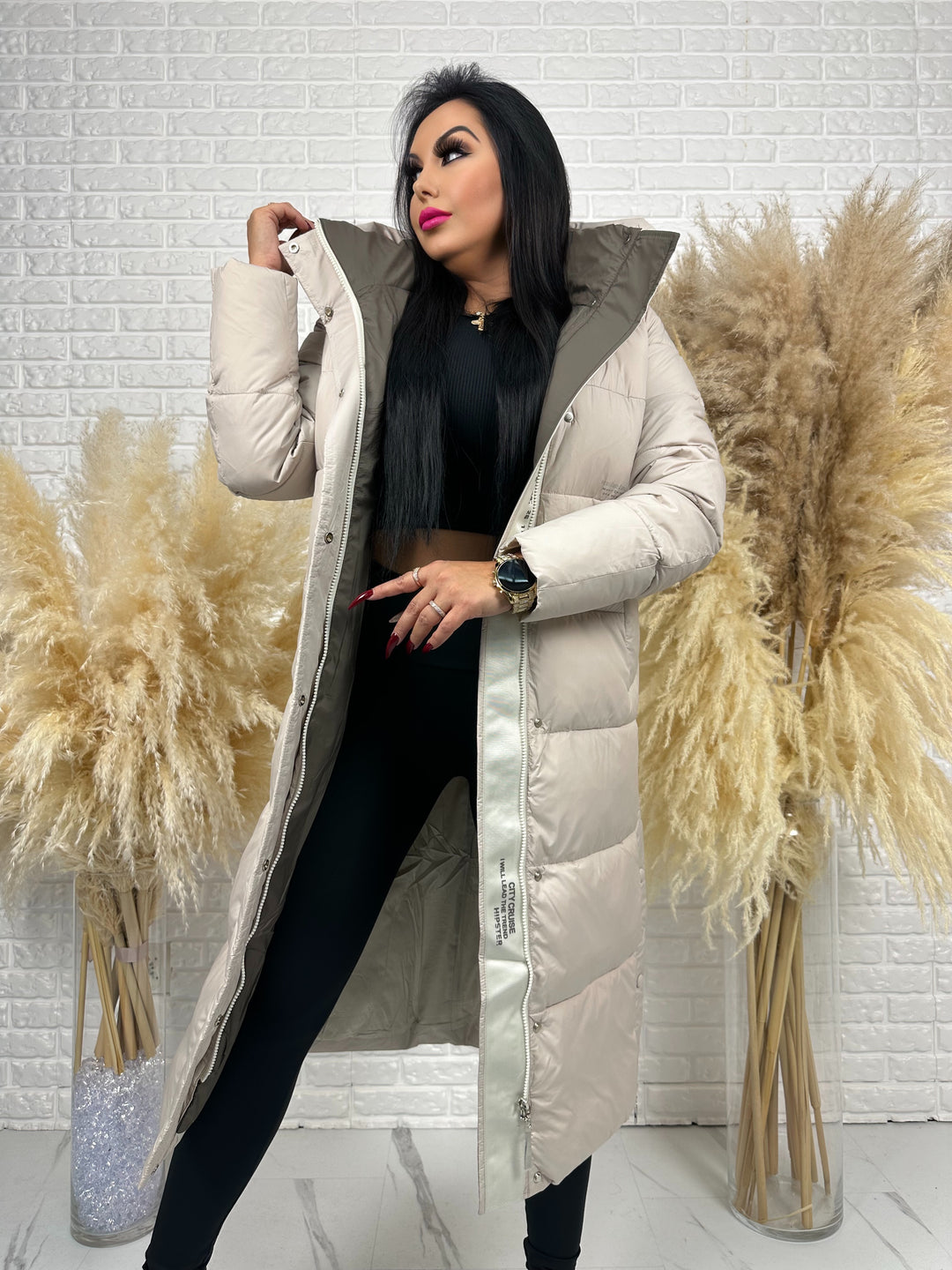 Kurtka zimowa BIANCA - długa, bardzo ciepła, pikowana z kapturem