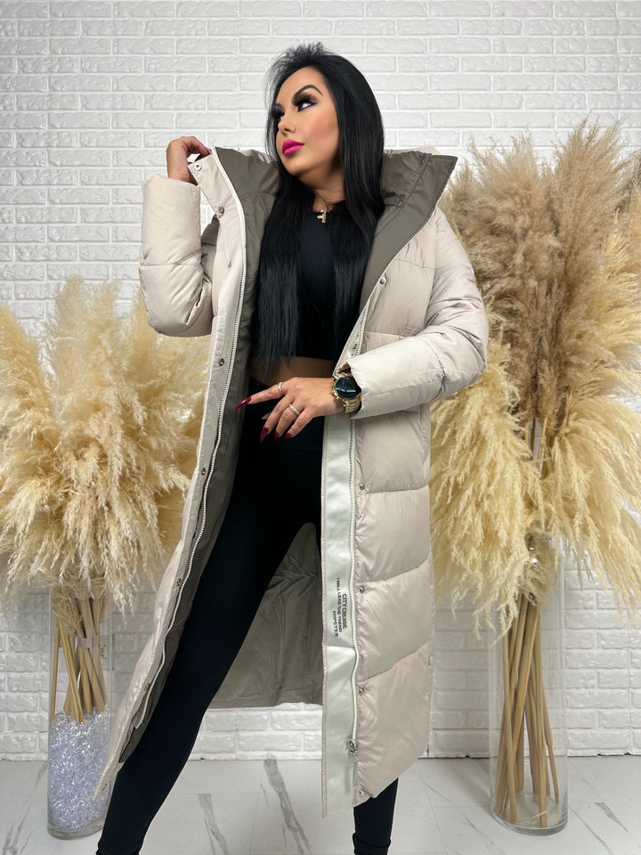 Kurtka zimowa BIANCA - długa, bardzo ciepła, pikowana z kapturem