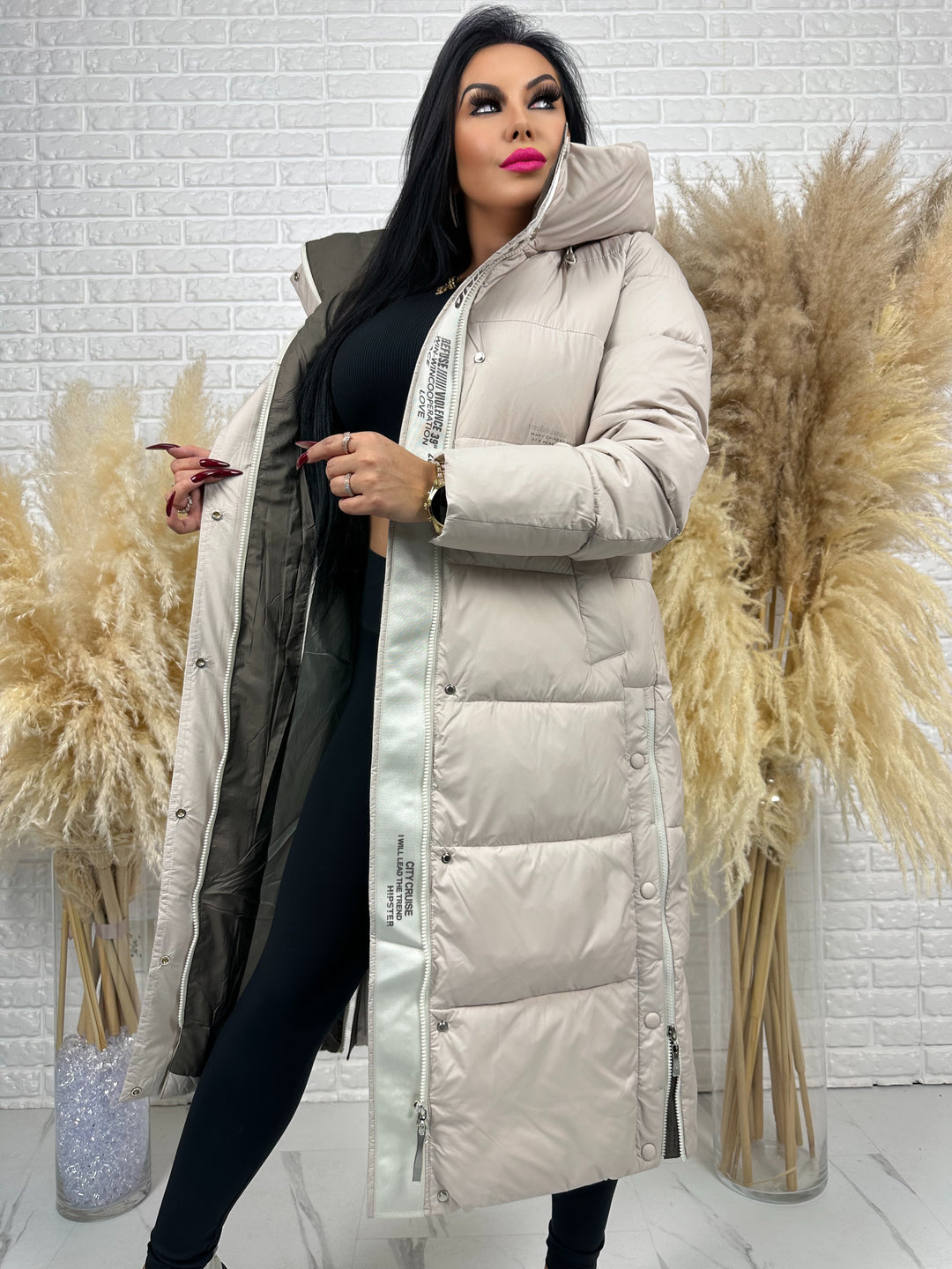 Kurtka zimowa BIANCA - długa, bardzo ciepła, pikowana z kapturem