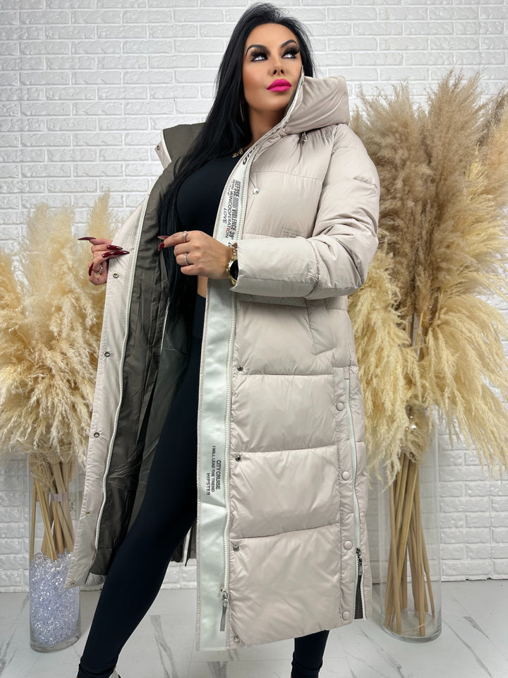 Kurtka zimowa BIANCA - długa, bardzo ciepła, pikowana z kapturem