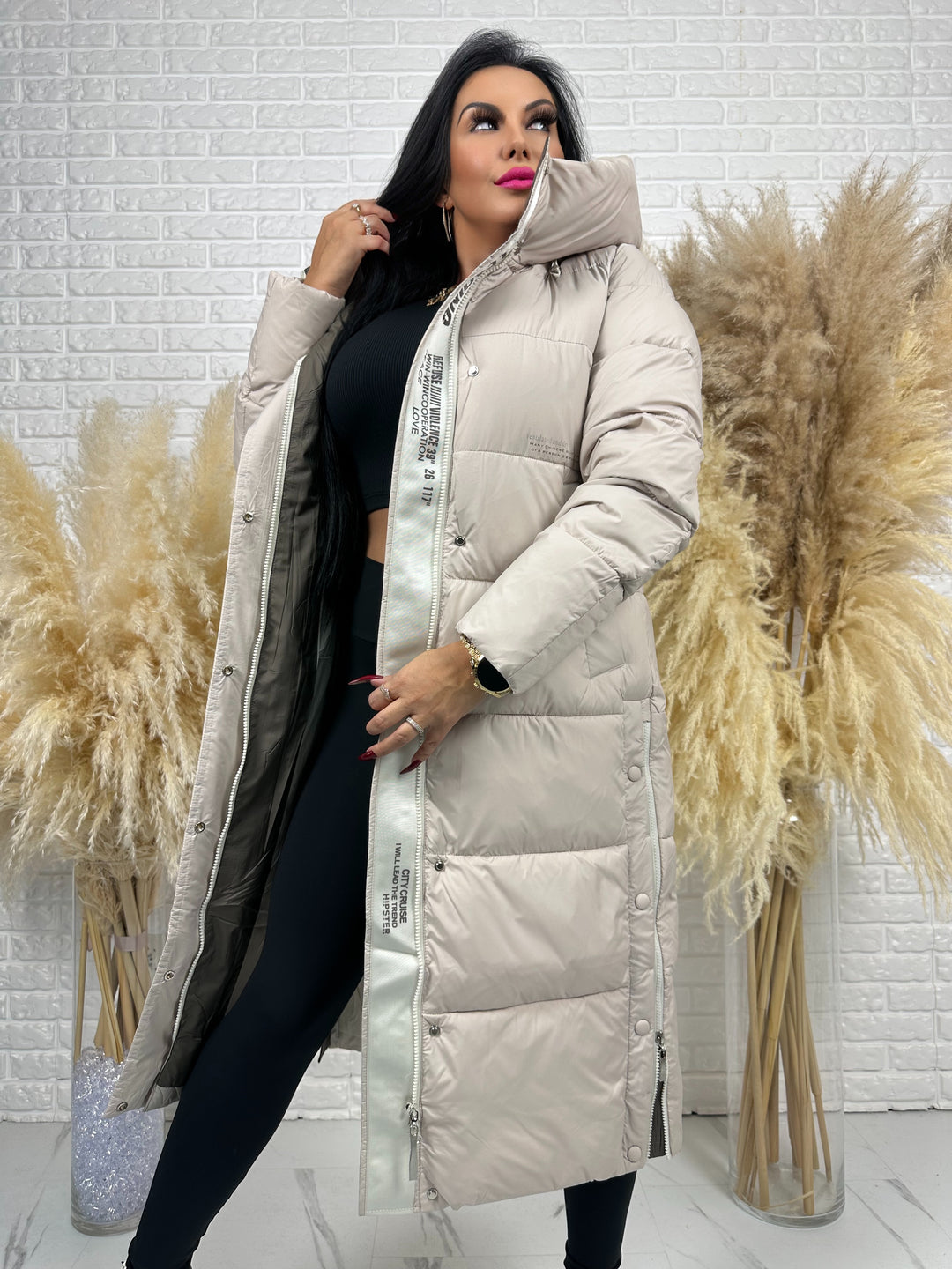 Kurtka zimowa BIANCA - długa, bardzo ciepła, pikowana z kapturem