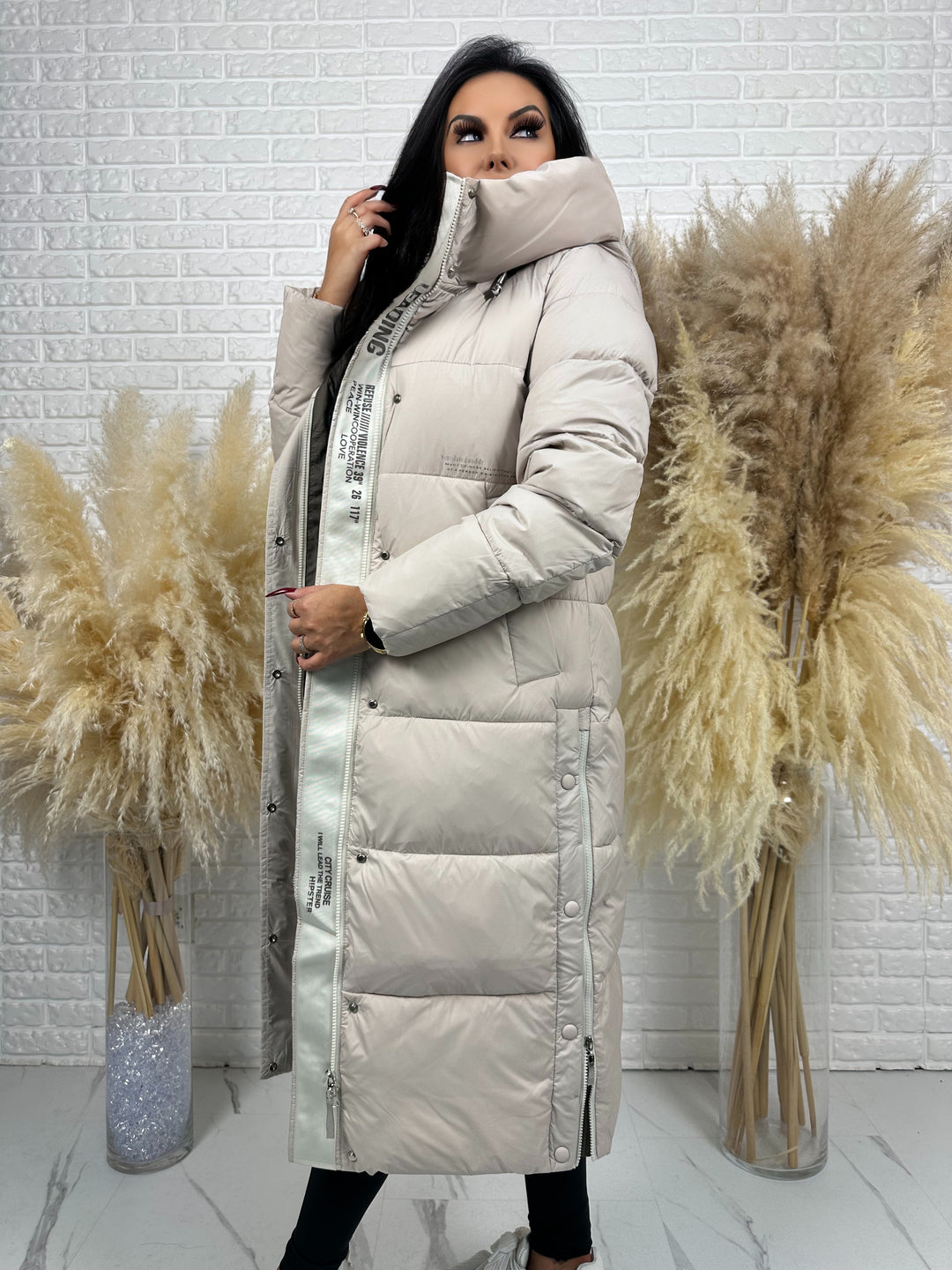 Kurtka zimowa BIANCA - długa, bardzo ciepła, pikowana z kapturem