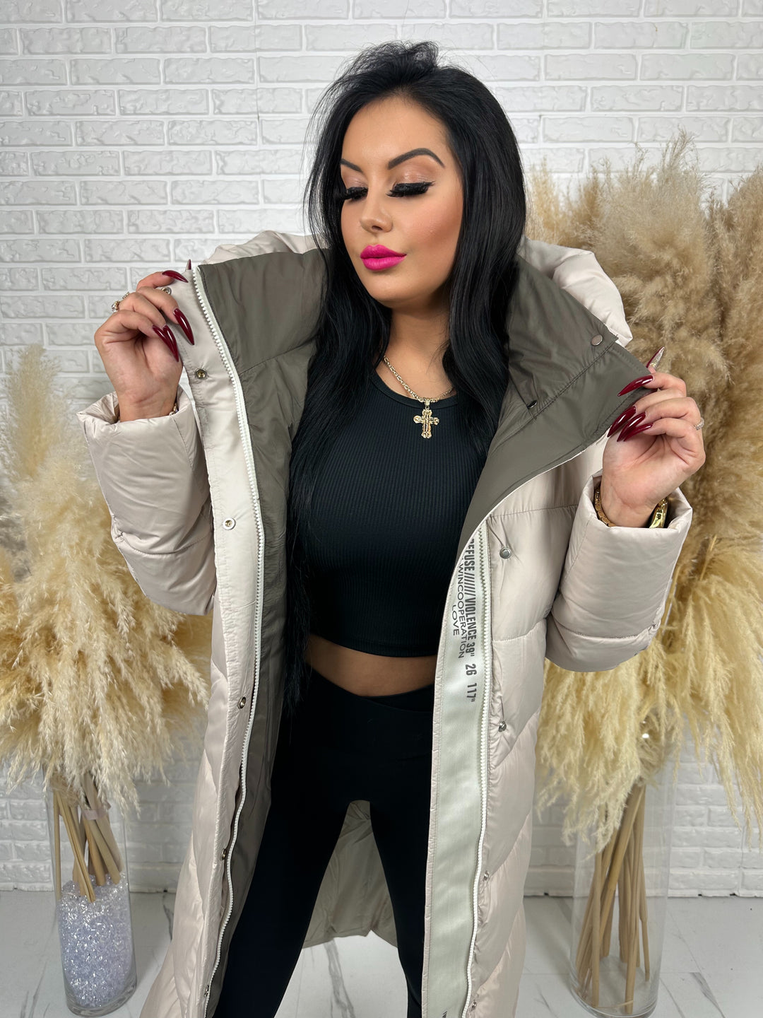 Kurtka zimowa BIANCA - długa, bardzo ciepła, pikowana z kapturem