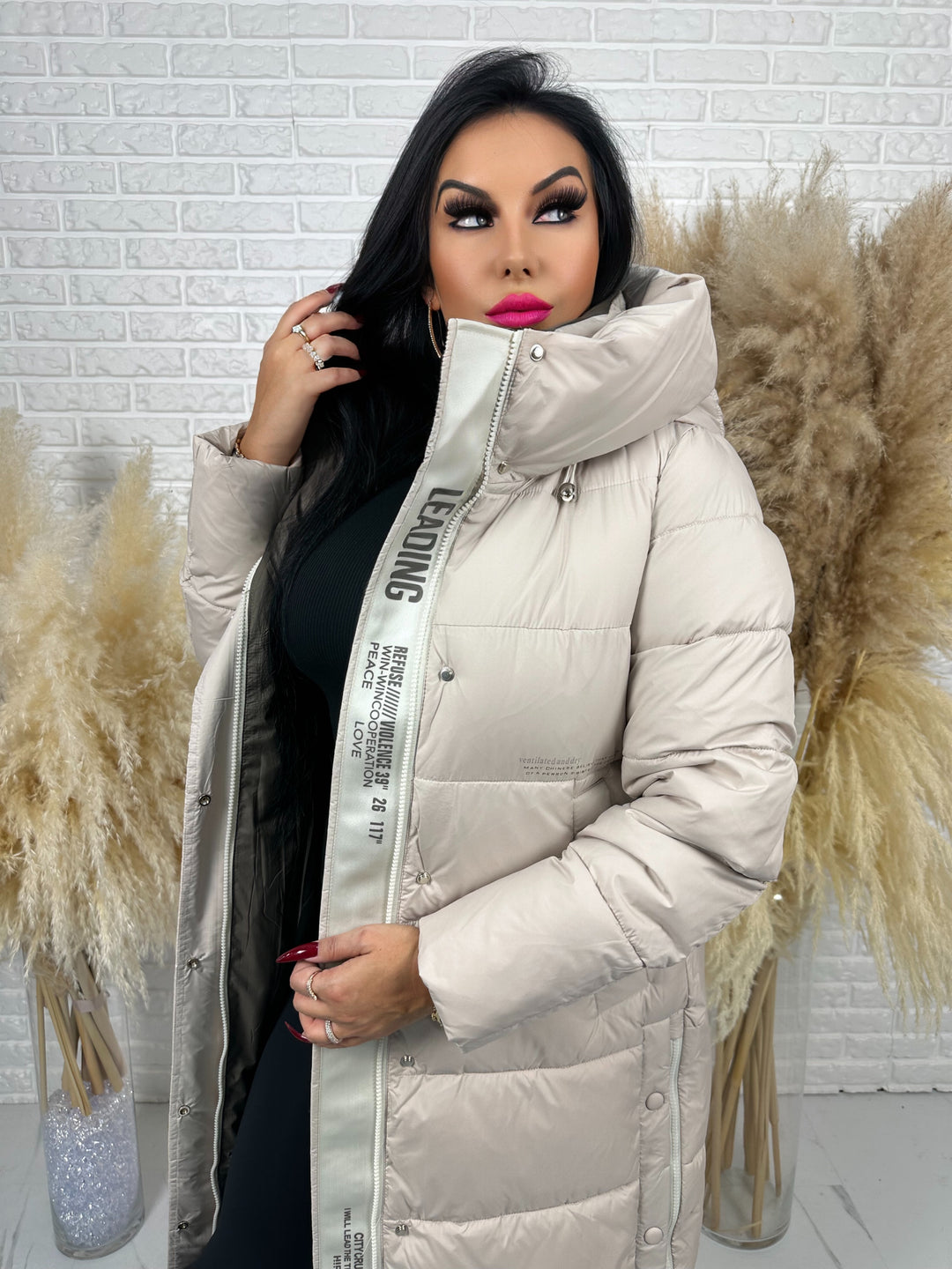 Kurtka zimowa BIANCA - długa, bardzo ciepła, pikowana z kapturem