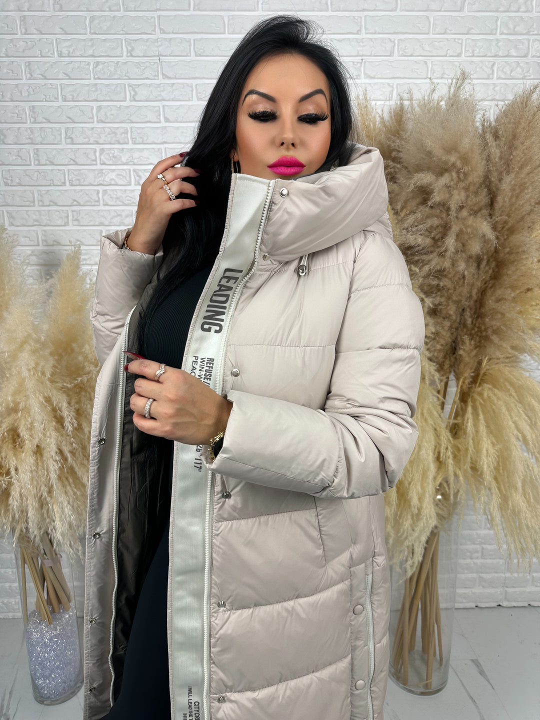 Kurtka zimowa BIANCA - długa, bardzo ciepła, pikowana z kapturem