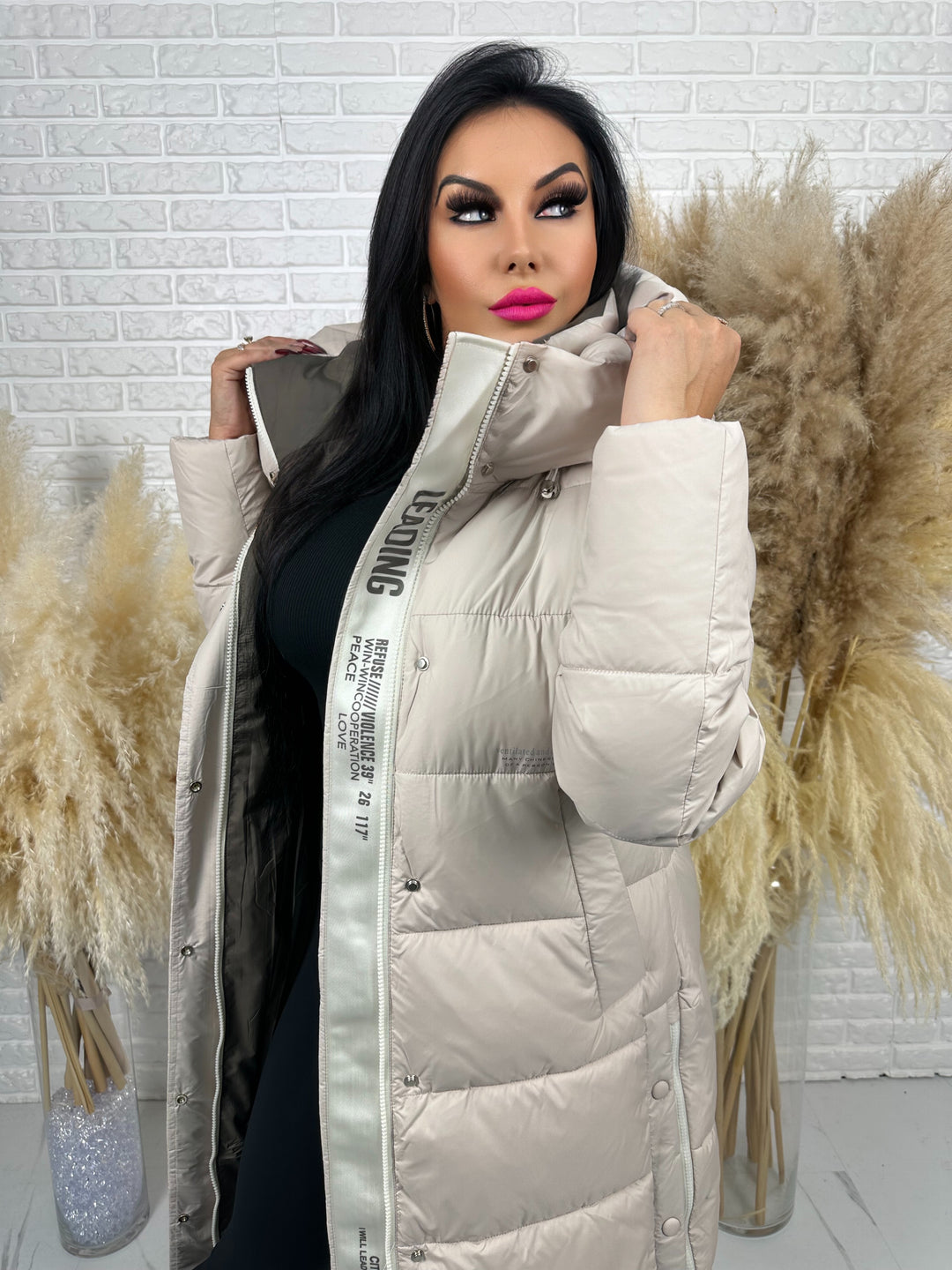 Kurtka zimowa BIANCA - długa, bardzo ciepła, pikowana z kapturem