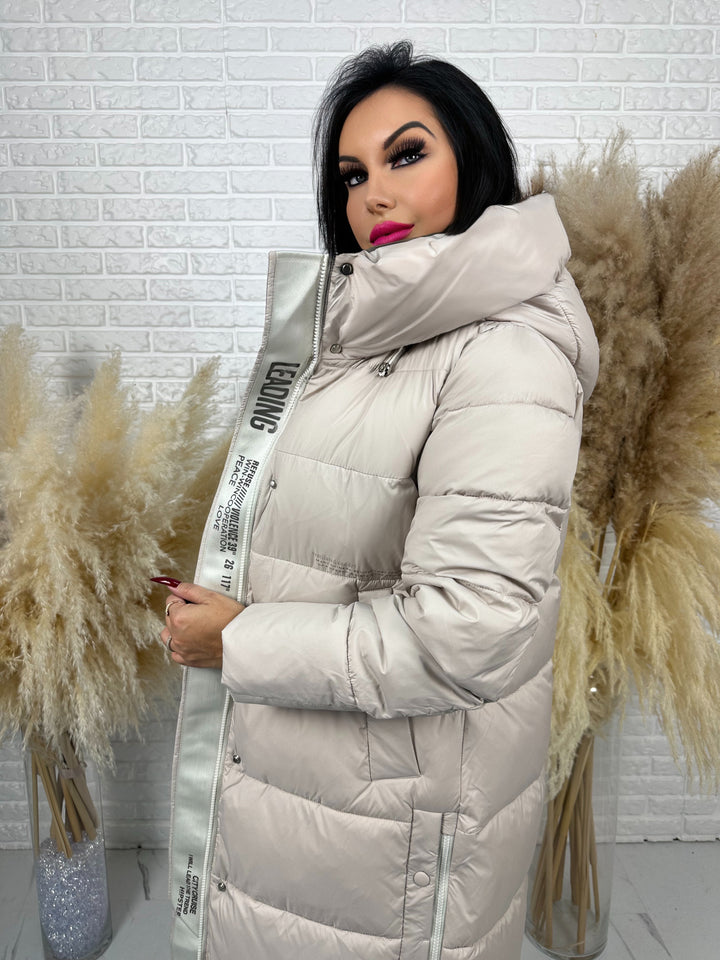 Kurtka zimowa BIANCA - długa, bardzo ciepła, pikowana z kapturem