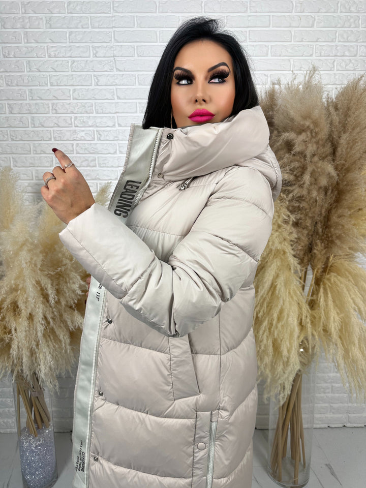 Kurtka zimowa BIANCA - długa, bardzo ciepła, pikowana z kapturem