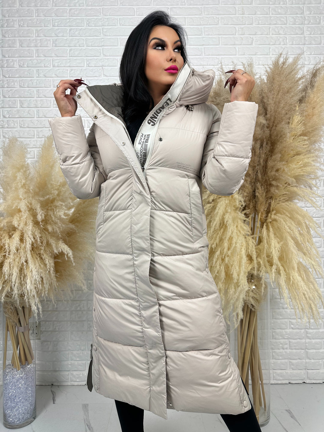 Kurtka zimowa BIANCA - długa, bardzo ciepła, pikowana z kapturem
