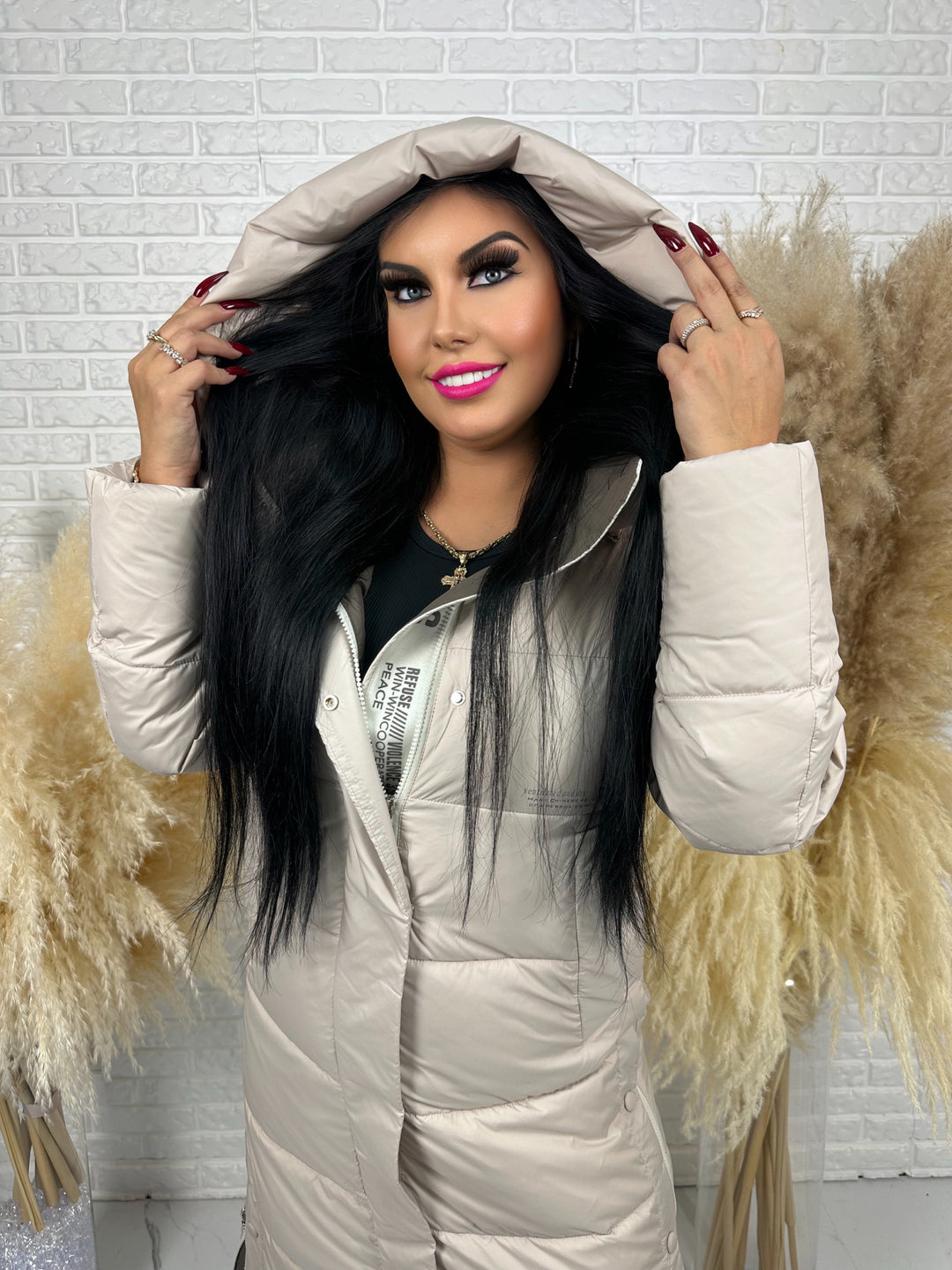 Kurtka zimowa BIANCA - długa, bardzo ciepła, pikowana z kapturem