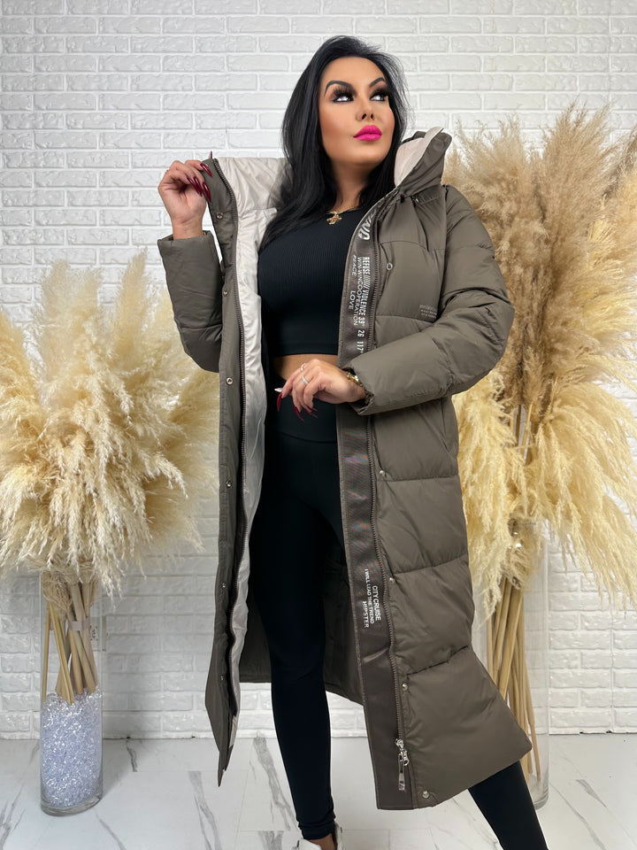 Kurtka zimowa BIANCA - długa, bardzo ciepła, pikowana z kapturem