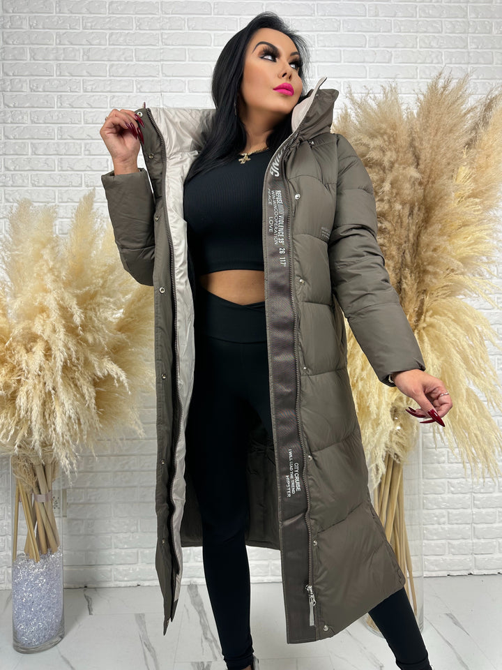 Kurtka zimowa BIANCA - długa, bardzo ciepła, pikowana z kapturem