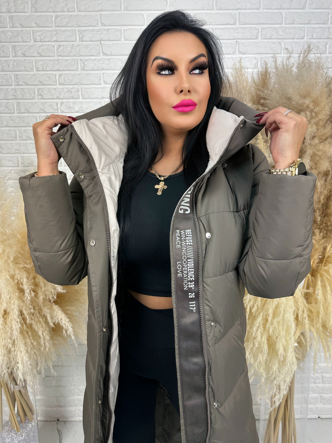 Kurtka zimowa BIANCA - długa, bardzo ciepła, pikowana z kapturem