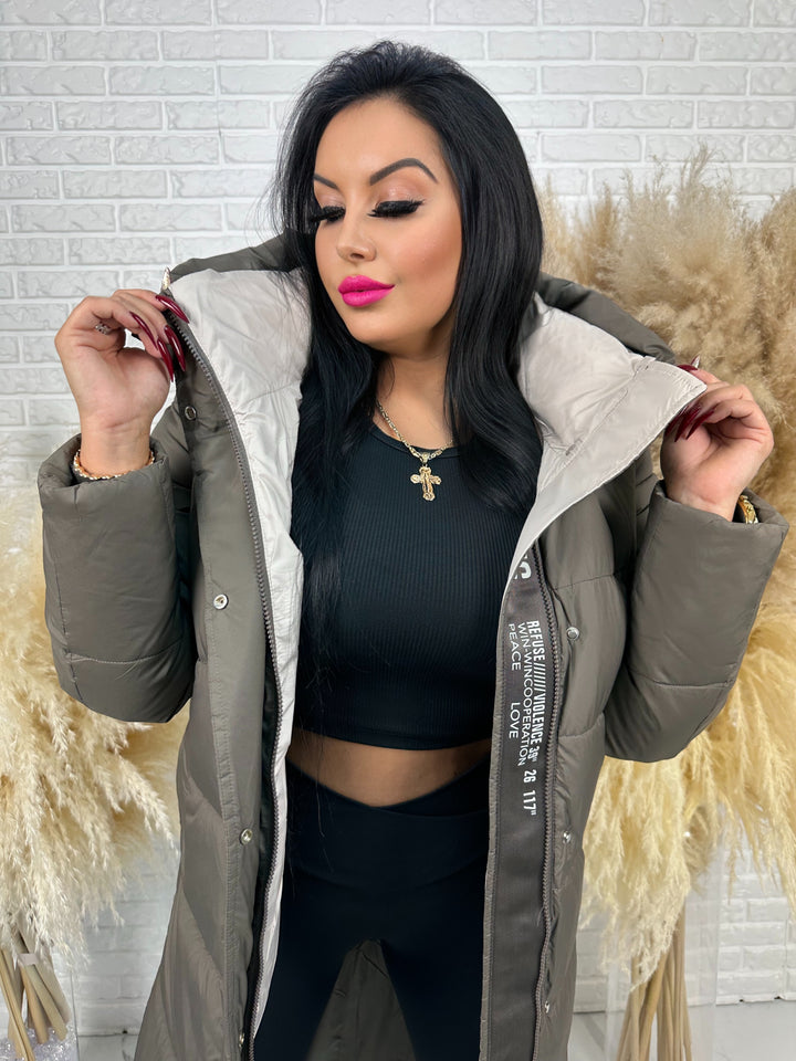 Kurtka zimowa BIANCA - długa, bardzo ciepła, pikowana z kapturem