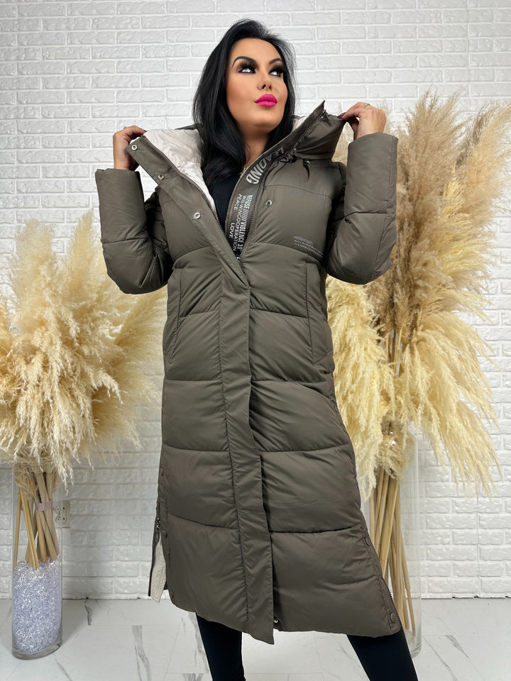 Kurtka zimowa BIANCA - długa, bardzo ciepła, pikowana z kapturem