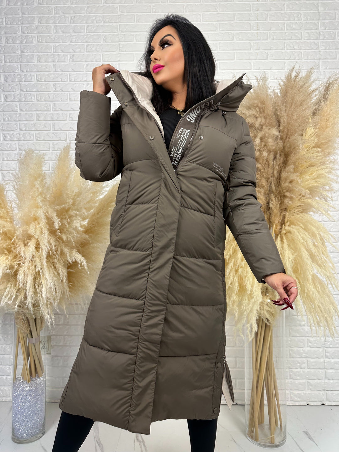 Kurtka zimowa BIANCA - długa, bardzo ciepła, pikowana z kapturem