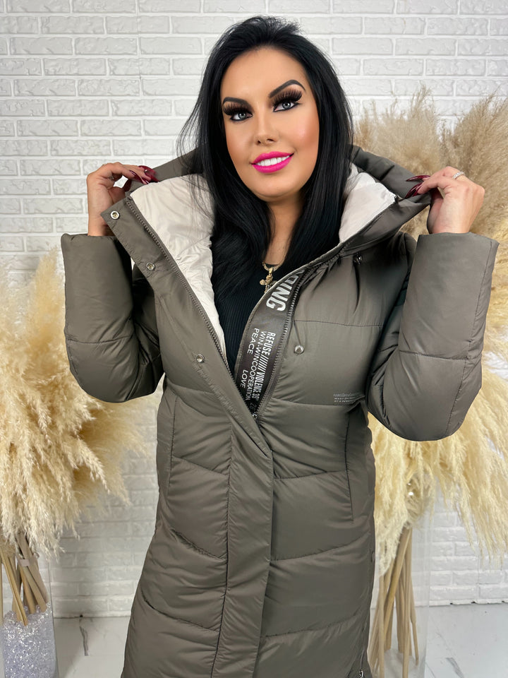 Kurtka zimowa BIANCA - długa, bardzo ciepła, pikowana z kapturem