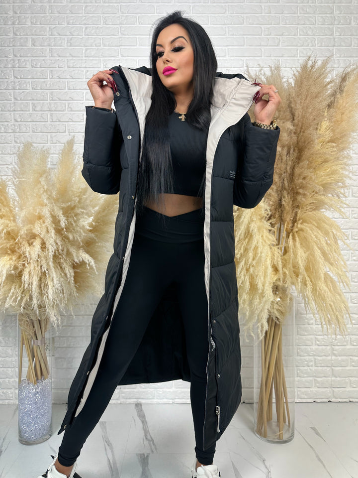 Kurtka zimowa BIANCA - długa, bardzo ciepła, pikowana z kapturem