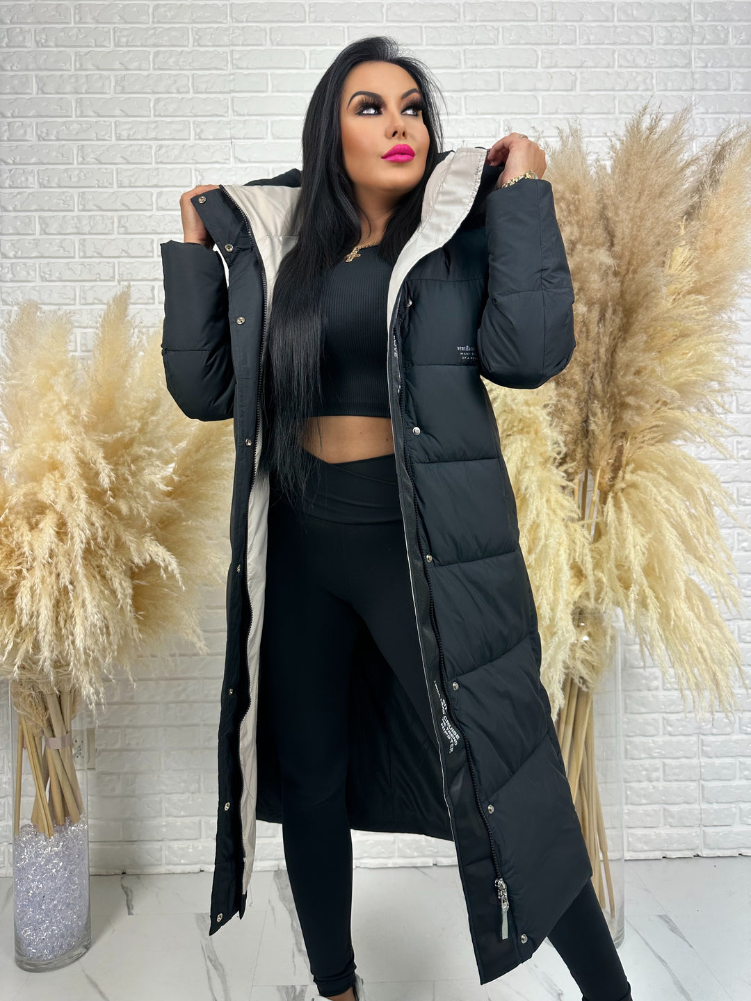 Kurtka zimowa BIANCA - długa, bardzo ciepła, pikowana z kapturem