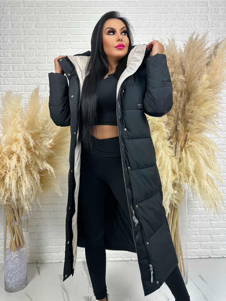 Kurtka zimowa BIANCA - długa, bardzo ciepła, pikowana z kapturem