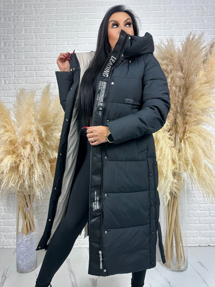 Kurtka zimowa BIANCA - długa, bardzo ciepła, pikowana z kapturem