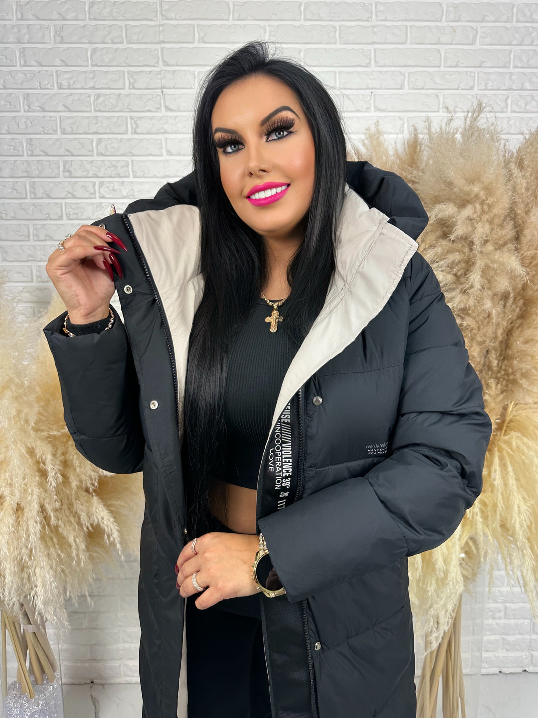 Kurtka zimowa BIANCA - długa, bardzo ciepła, pikowana z kapturem