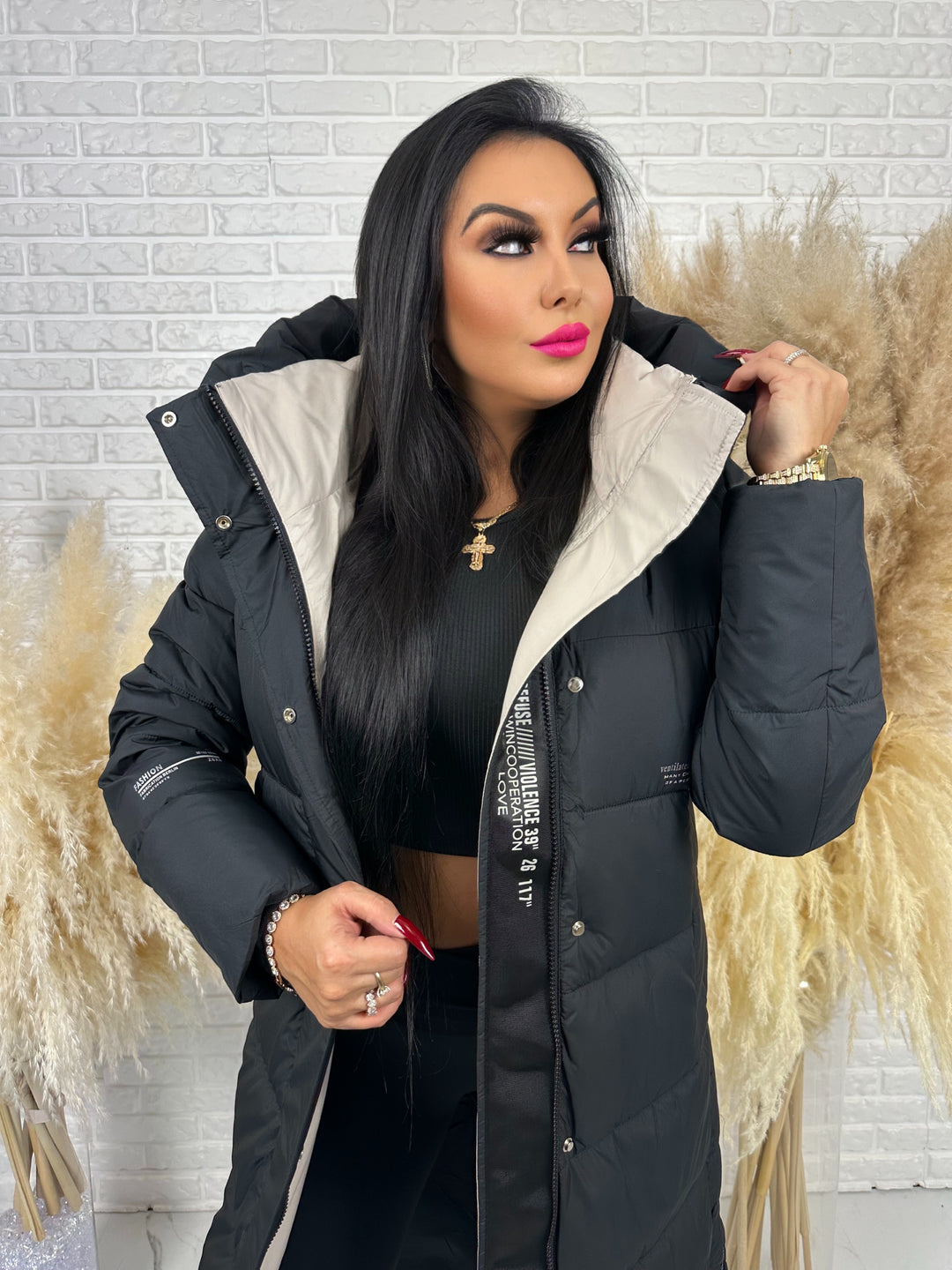 Kurtka zimowa BIANCA - długa, bardzo ciepła, pikowana z kapturem