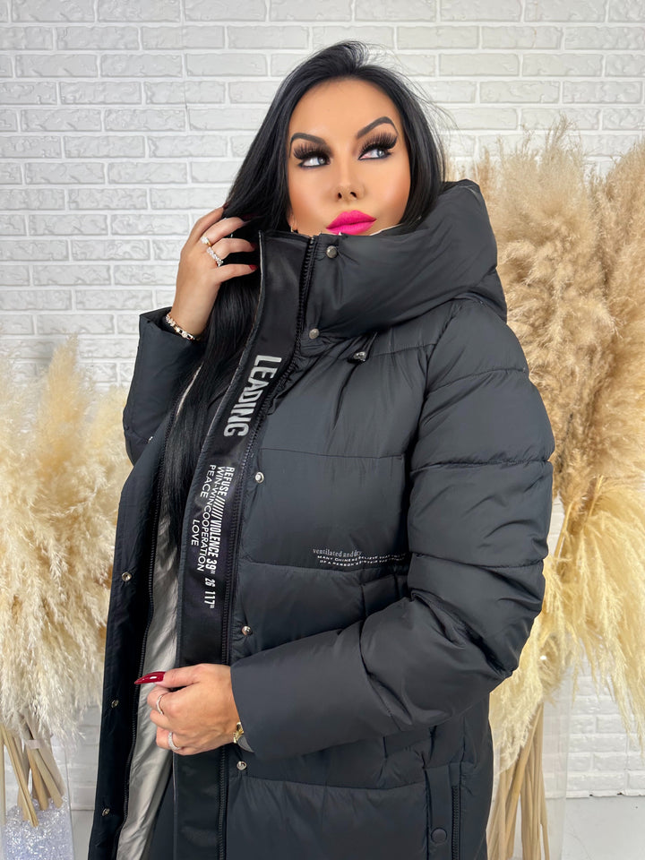 Kurtka zimowa BIANCA - długa, bardzo ciepła, pikowana z kapturem