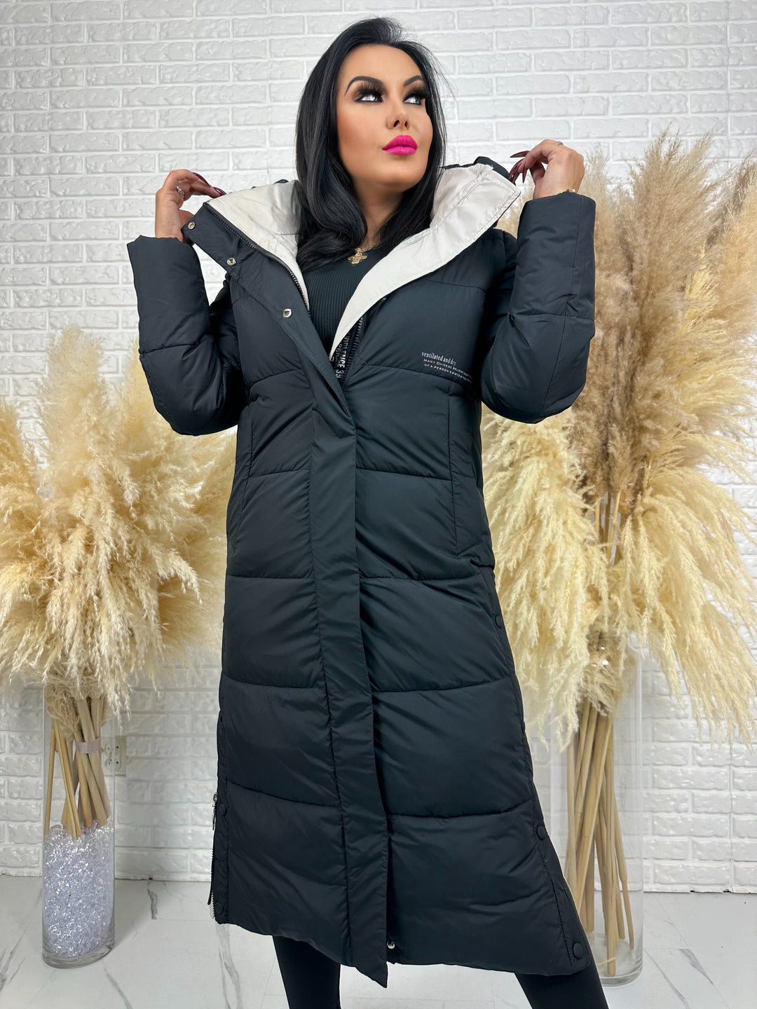 Kurtka zimowa BIANCA - długa, bardzo ciepła, pikowana z kapturem