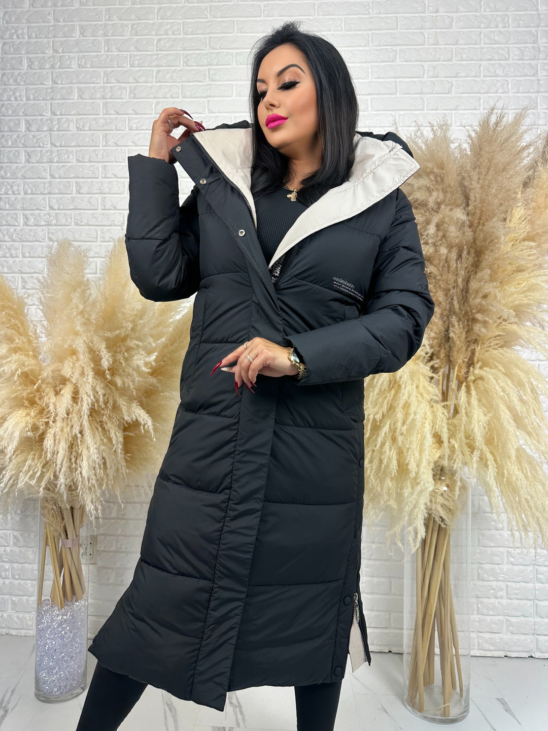 Kurtka zimowa BIANCA - długa, bardzo ciepła, pikowana z kapturem
