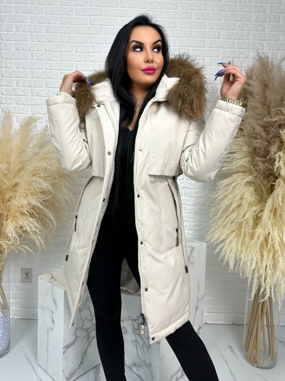 Parka damska zimowa premium JULIA z futrem naturalnym fango