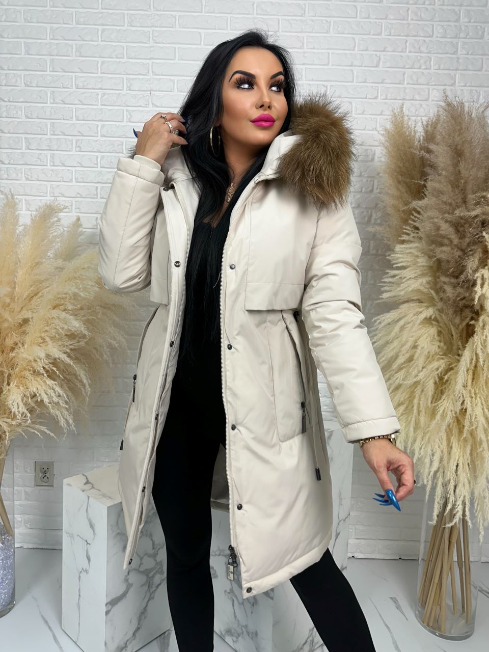 Parka damska zimowa premium JULIA z futrem naturalnym fango
