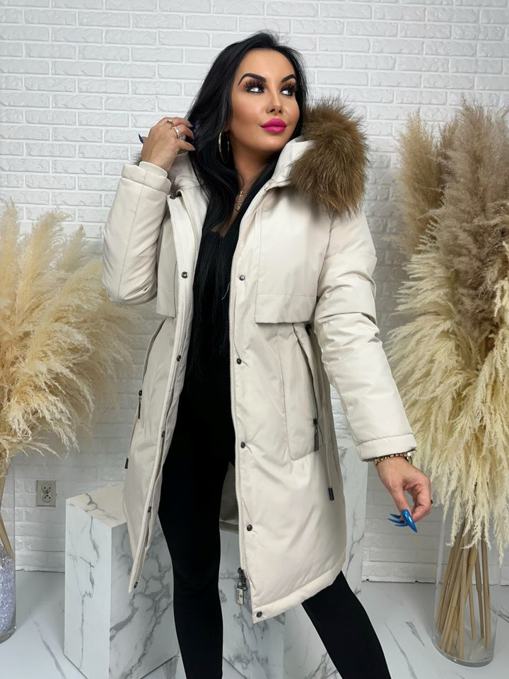 Parka damska zimowa premium JULIA z futrem naturalnym fango