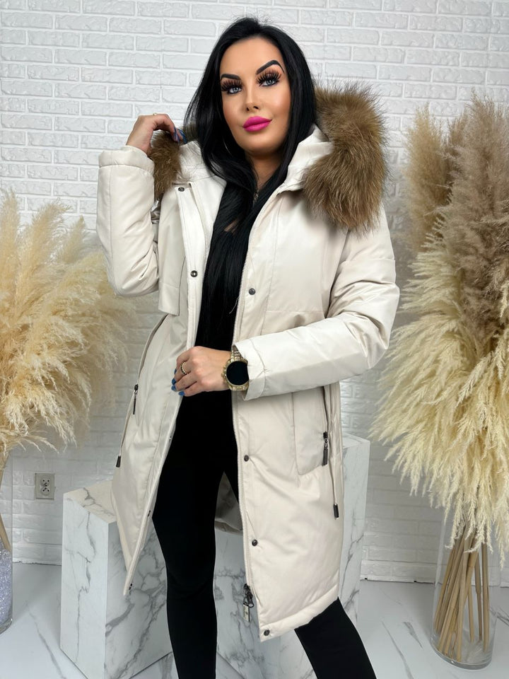 Parka damska zimowa premium JULIA z futrem naturalnym fango