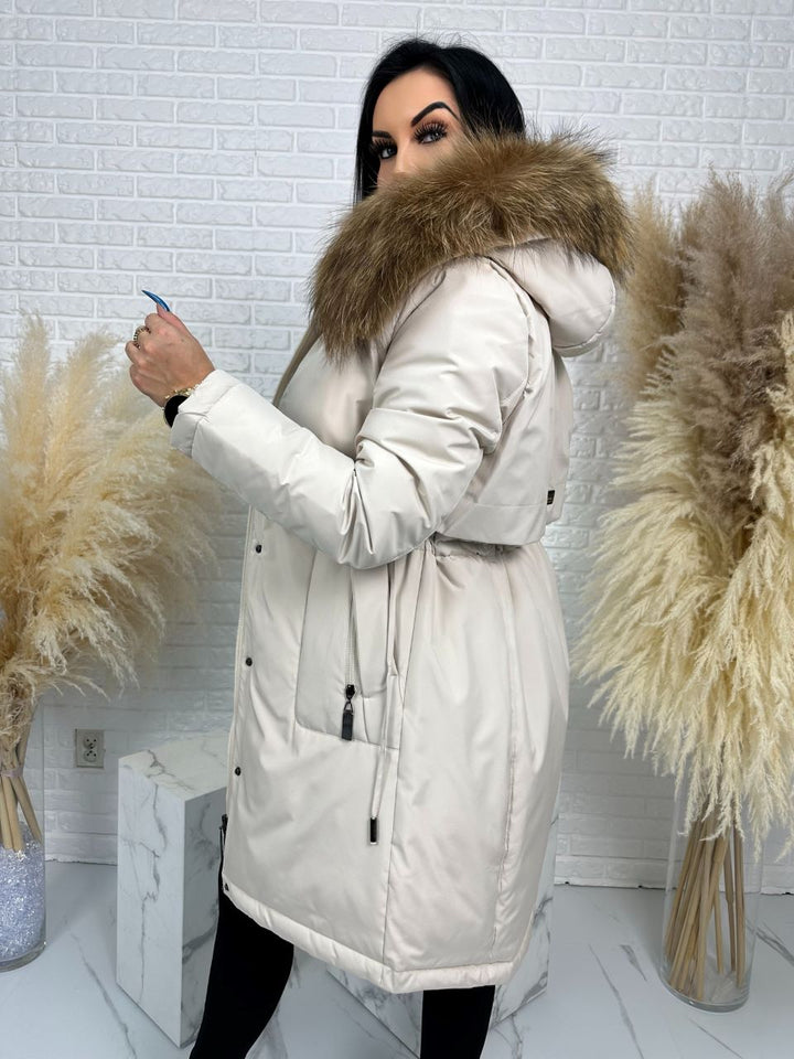 Parka damska zimowa premium JULIA z futrem naturalnym fango