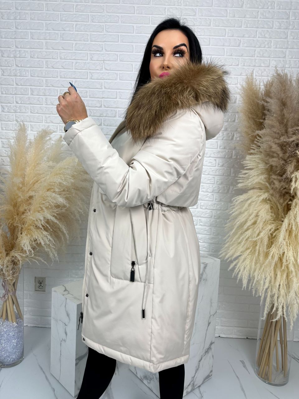 Parka damska zimowa premium JULIA z futrem naturalnym fango