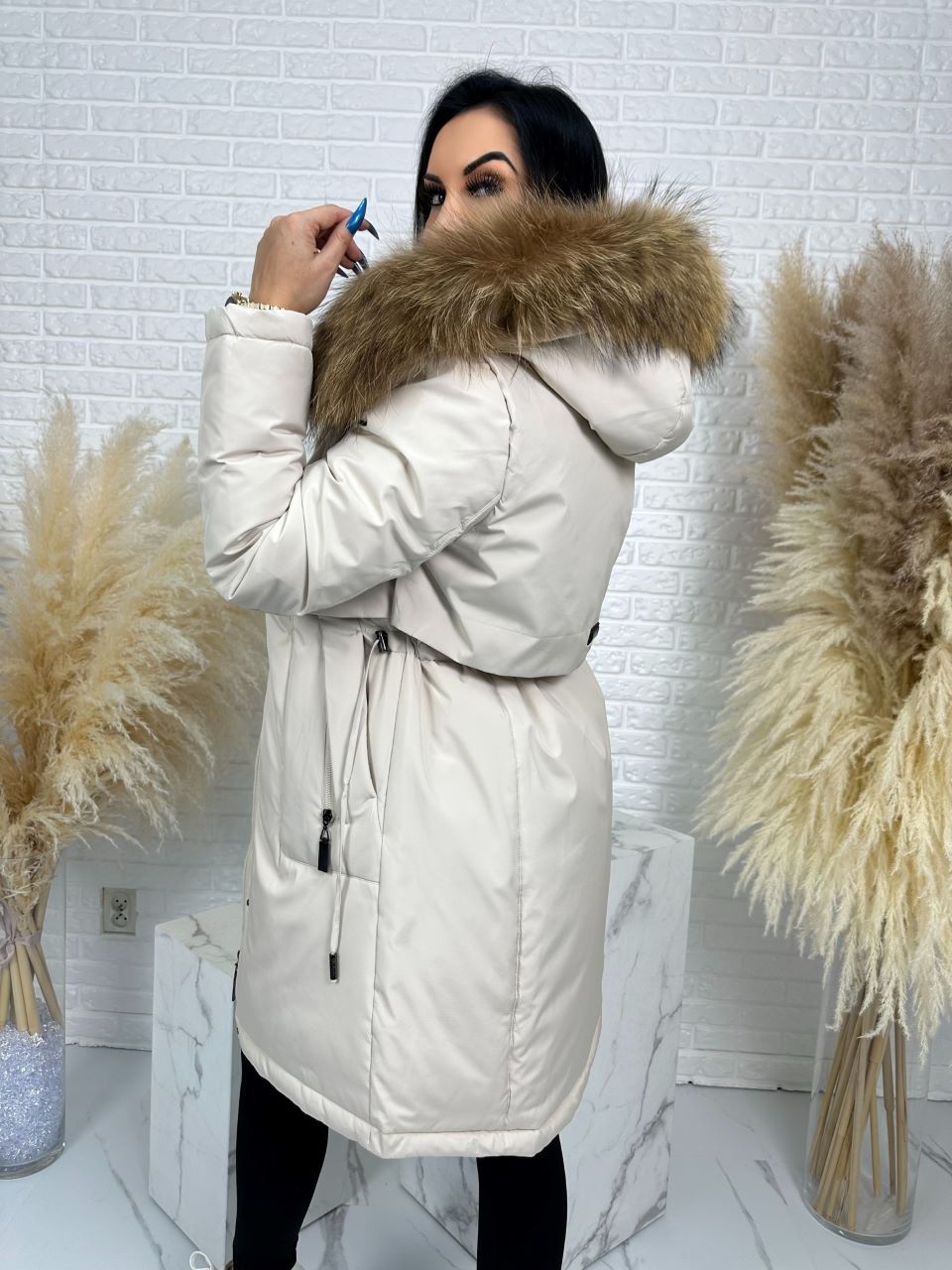 Parka damska zimowa premium JULIA z futrem naturalnym fango