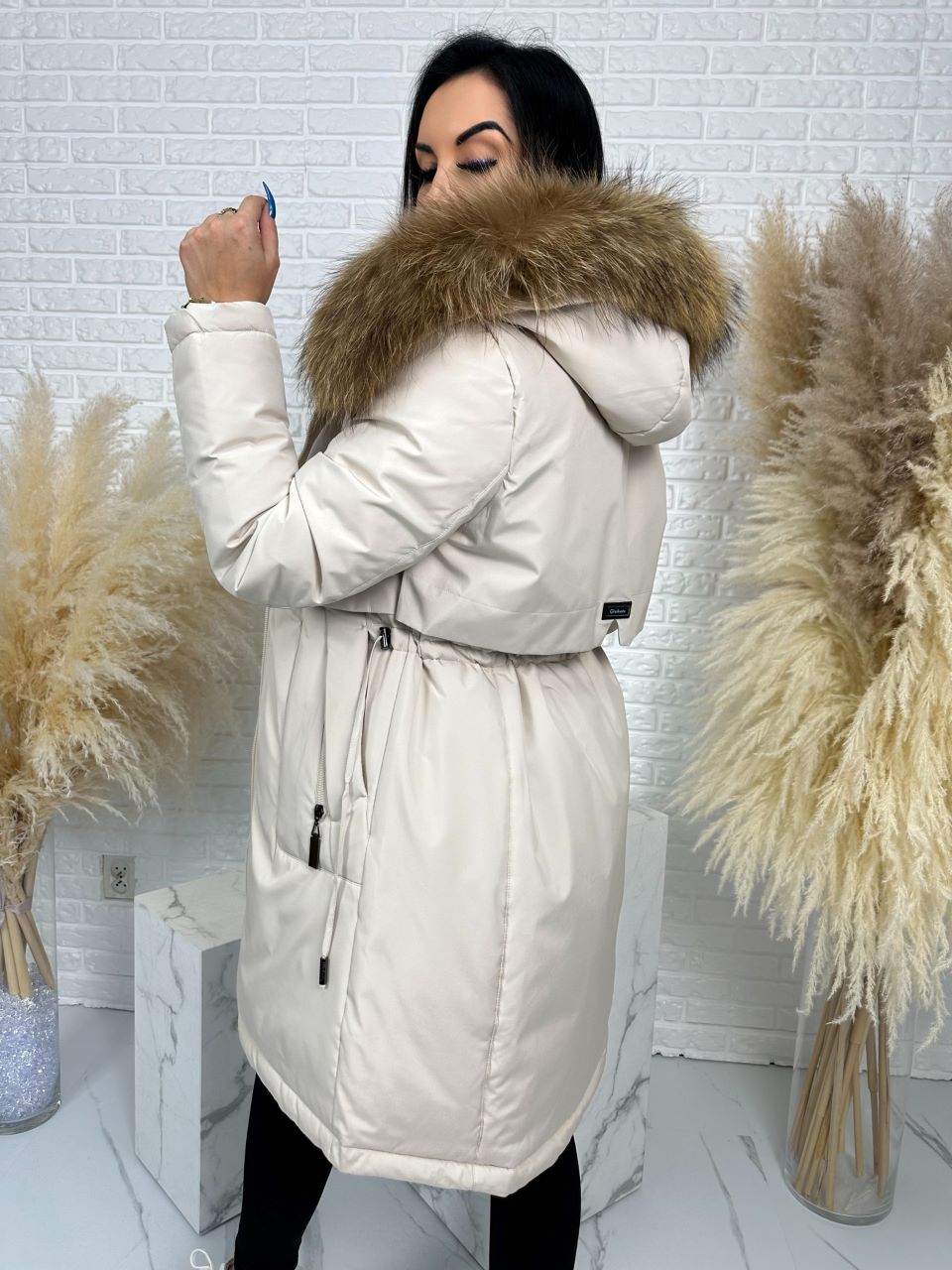 Parka damska zimowa premium JULIA z futrem naturalnym fango