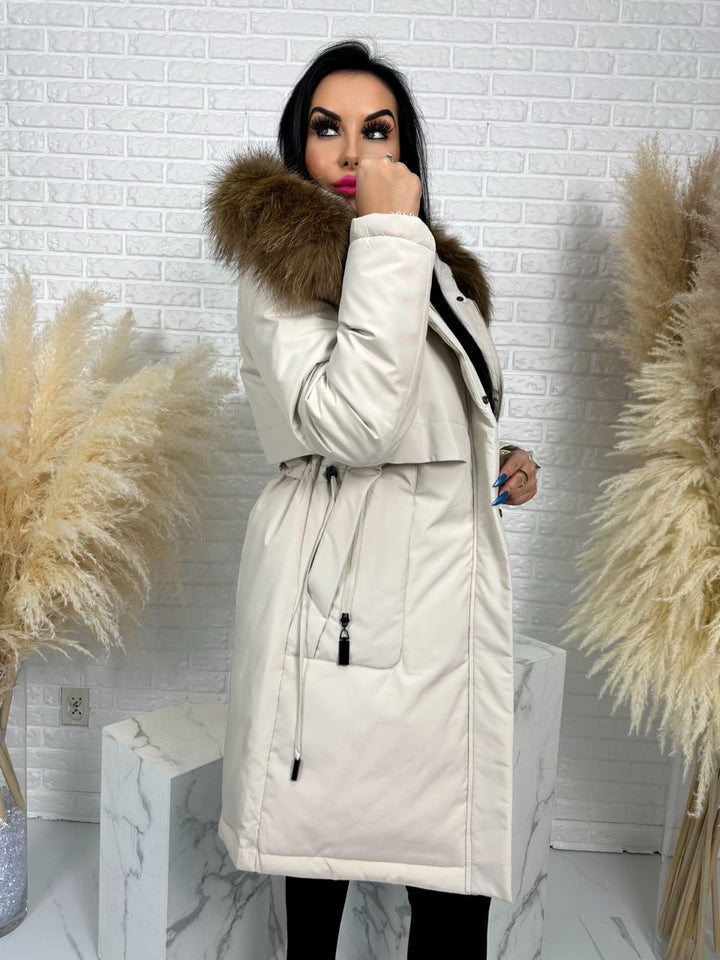 Parka damska zimowa premium JULIA z futrem naturalnym fango