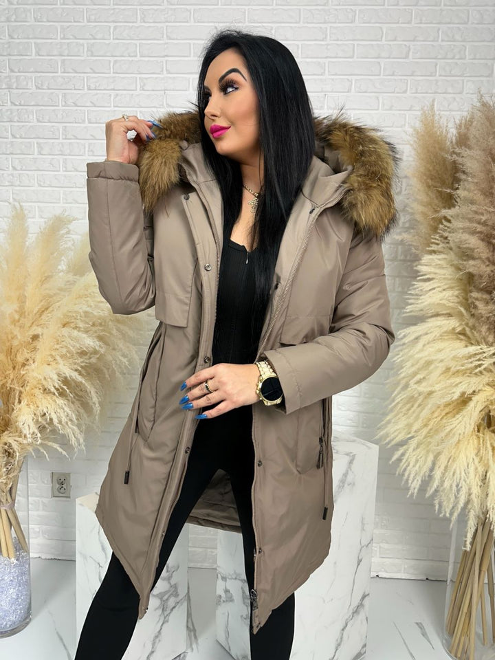 Parka damska zimowa premium JULIA z futrem naturalnym fango